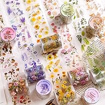 Set Di 2 Nastri Adesivi Decorativi In PET Per Scrapbooking - Tema Fiori E Foglie, 60mm X 3m Cadauno - Viola E Verde