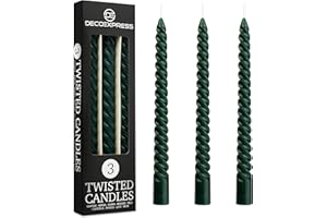 DECO EXPRESS Dinner Candles Pack of 3 or 6 Twisted Non Drip Coloured Spiral Candles Long Lasting 6 Hours Burn Non Scented (Green, Pack of 3)