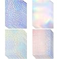 36 Sheets A4 Holographic Paper Sticker Transparent Waterproof Self Adhesive Film 11.7 x 8.3 Inches (Gem, Dot, Colorful, Star)