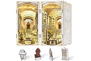 MiniCity Book Nook Kit, DIY Miniature Dollhouse Booknook Kit, Puzle de Madera 3D, sujetalibros, estantería para Insertar decoración con luz LED para Adolescentes y Adultos (Biblioteca de Gods)