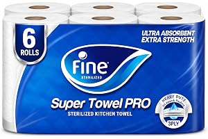 Fine Kitchen Super Towel Pro, 6 Rolls 60 Sheets x 3 Ply Paper Tissue. Packaging may vary