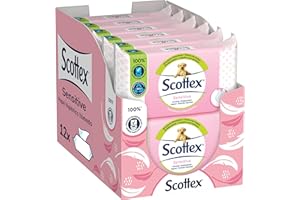 Scottex Sensitive Papel higiénico húmedo 38 servicios (38 servicios x 12 packs, Total 456 servicios)