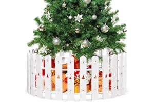 OLLIDOT Christmas Tree Fence, 42 cm Tall White Decorative Fence, Christmas Tree Fence Protector for Kids, Dogs, Pets Freestanding Circle Barrier Around Artificial Real Xmas Trees, 28 Pcs