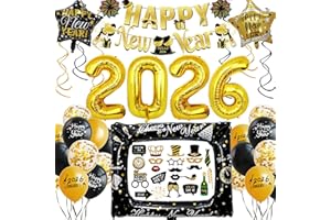 HLEIUKT Decorazioni Capodanno 2026 XXL, Gadget Capodanno 2026, Happy New Year, Palloncini Nero Oro, 2026 Gigante, Spirali, Accessori Foto Booth per Feste di 2026