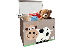 MISHMASH Collapsible Storage Box With Lid – Large Toy Storage Unit for Children/Baby/Toddler – Animal Storage Boxes In 7 Styles – Portable, Compact and Multipurpose Chest (Cow)