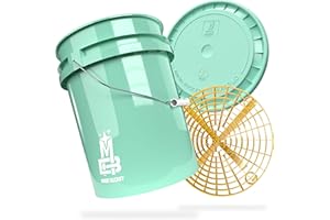 MAGIC BUCKET | Ensemble de Lavage à la Main pour Voiture | Seau Avec Couvercle Assorti 5 US GALLONS (20 Litres) | Avec Grit Guard | Kit de Lavage Menthe/Jaune