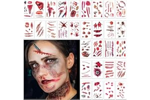 AEYAKA Halloween Tatuajes Temporales 30 Hojas Tatuaje de Cicatriz de Halloween, Tatuaje de Herida Falsa Pegatinas Realista Heridas Tatuaje Cicatriz de Zombi Sangriento para Cosplay Fiesta