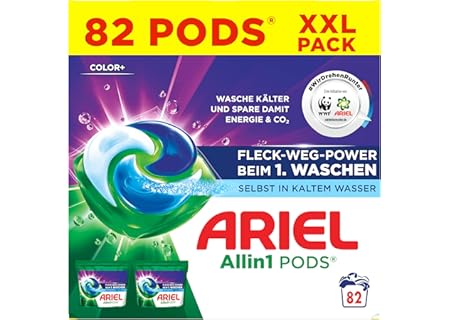 Ariel Allin1 PODS, flytande tvättmedelskapslar 82 tvättar, Color+, fläckvägkraft från 1:a Tvättas äv - Amazon Deal & Rabatt