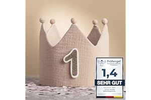 LG LITTLE GOODS Little Goods Geburtstagskrone für Kinder - wendbare Musselin-Stoffkrone mit Zahlen 0-9 für Jungen und Mädchen in Pastell - Dunkelbeige - Hellbeige - Beige und warmen Tönen