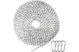 YUNJOYOUS 304 Stainless Steel Chains,8 Metres 1.5mm Heavy Duty Chain Links with 4 Carabiner,Metal Round Steel Chain Corrosion and Rust Prevention,Multifunctional Anchor Chains for Fence Gate,Garage Doors
