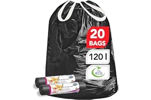 STELLA PACK Stella Sac Poubelle – Sac à Déchets - Écologique et Recyclable - Fait de Déchets Plastiques - Sacs à Ordures Robustes - Résistant et Flexible - Couleur Noir - 120 L - Type avec Corde