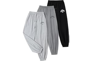 EXARUS 3er-Pack Mädchen-Jogginghose mit Buchstaben-Grafikdruck, mit Taschen, Sweathose, hohe Taille, niedliche Jogginghose, 6–14 Jahre