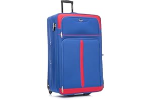Aerostar Extra Large 32” Lightweight Softshell Expandable Suitcase, Check in Luggage 2 Corner Wheels with Integrated Combination Lock (Blue/Red, 129 litres)