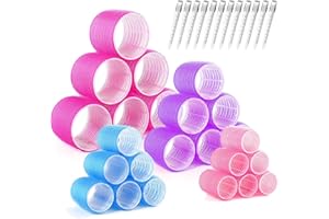 GNEUFVIE Lockenwickler Set 36 Stücke, Große Locken Curlers Ohne Hitze Selbsthaftend Haftwickler, Groß Haarwickler Hair Rollers 64 mm 48mm 36mm 25mm mit 12 Stücke Entenschnabelclips für Lange und Kurze