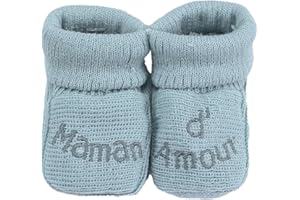 Trois Kilos Sept – Chaussons Bébé Naissance Chauds et Doux – Maille Brodée “Maman d’Amour” – Cadeau Souvenir Grossesse – 0/1 Mois