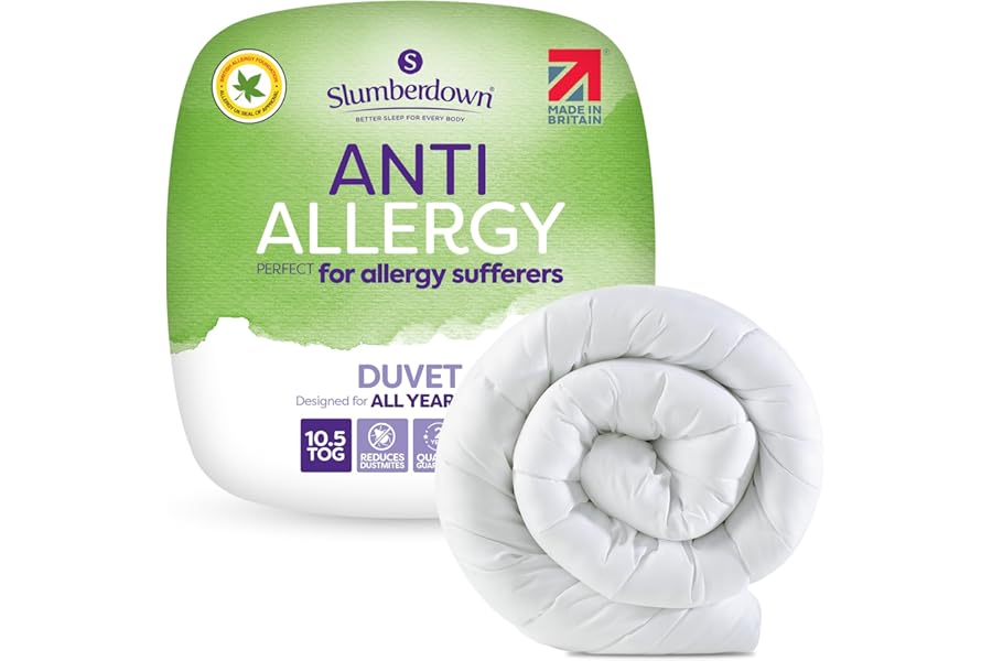 Slumberdown Anti Allergy Double Duvet 10.5 Tog - Allergy UK Approved All Year Round Double Quilt for Allergy Sufferers - Made in the UK, Anti Bacterial and Machine Washable Bedding (200 x 200cm)