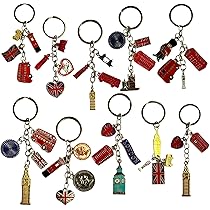 10 portachiavi in metallo con icone di Londra, souvenir del Regno Unito, souvenir di Londra, Multicolore, Mix Sizes
