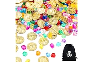 SoeUyd Trésor Pirate, 50 pièces de pièces de Pirate, 50 pièces de Pierres Précieuses , Anniversaire Pirate Pièces de Monnaie Convient Aux Cadeaux Des Enfants ou Faveur de Fête