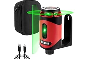 Niveau Laser 360°, CIGMAN Laser Croisé Niveau Laser Vert Auto-nivelant（Ligne Laser Horizontale 360° + Ligne Laser Verticale）avec Batterie Rechargeable, Support Magnétique, Plage de Travail : 30M