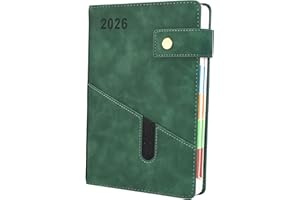 EARNING POWER 2026 Diary, Diary 2026 A5 Page A Day,Productivity Daily Planner from Jan 2026 to Dec 2026 With Monthly Tabs, 3 Bookmark and Colorful Side Panels (8.5x5.9 inch)-Green