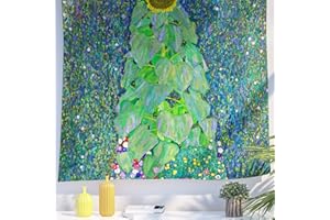 Berkin Arts Decoración Tapiz para Colgar en la pared Fondo de Tela de Poliéster Premium verde fresco retro 130 x 150 CM(Gustav Klimt - Girasoles)