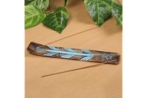 STORE INDYA Handmade Wooden Incense Stick Holder Burner with Blue Hand Painted Pattern/Ash Catcher for Insense Sticks and Joss Sticks/Great Gift for Any Occasion size 10x1.5 inch