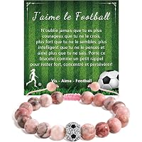 Bracelet Football Garçon - Perles Naturelles Avec Pendentif Ballon - Cadeau Sport 5-18 Ans