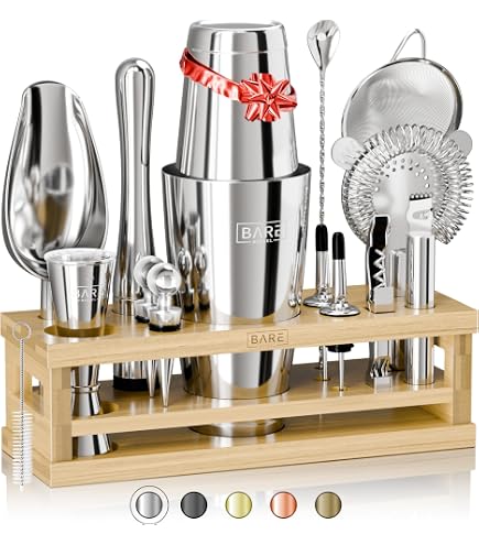 19-Piece Stainless Steel Bar Set - Cocktail Shaker Kit With Tools, Straws, Picks, Housewarming Gift