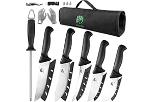 FULLHI 11PCS Juego de Cuchillos de Carnicero, Cuchillo deshuesador antideslizante Juego de Cuchillos de Chef de Acero Inoxidable, Procesamiento de Carne para Cocina Casera, Matadero y Restaurante
