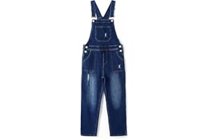 KIDSCOOL SPACE Zerrissene Denim-Overalls für Mädchen und Jungen, gewaschene Distressed-Jeanshose mit großen Latztaschen