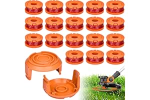 GIGMETA 20 sztuk zestaw wymiennych szpul do podkaszarki Worx, do wszystkich podkaszarek do trawy z 20 V, Ø 1,65 mm, długość 3 m, zawiera 18 sztuk żyłek do podkaszarki i 2 sztuki pokrywek