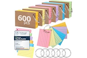 Siumir Lot de 600 Flashcard, impression recto-verso, cartes d'apprentissage A8, avec couverture en kraft et anneau en vrac, 6 couleurs, adaptées pour les bureaux, les écoles (7,4 x 5,2 cm）