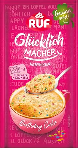 RUF Glücklichmacher Mug Cake Birthday Cake, Aromatic Sweet Cake with Colourful Sprinkles, Ready in 90 Seconds, Simply Mix with Milk, 1 Serving