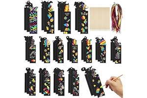 Yeefunjoy 48 PCS Marcadores Libros, Papel de Rascar con Diseño Animales con 24 Madera Stylus y 48 Cuerda, Manualidades Niños Colegio Regalo de Bricolaje Regalo Cumpleaños para Alumnos niñas, niños