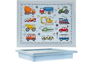 The Leonardo Collection Little Stars Vehicles Laptray Small For Food Serving & Breakfast | Comfortable Lap Trays With Bean Bag Cushion | Durable Laptrays For Eating On Lap For Adults