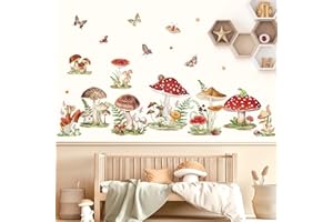 decalmile Pegatinas de Pared Bosque Hongos Vinilos Decorativos Infantiles Mariposas Hierba Adhesivos Pared Habitación Bebés Dormitorio Guardería