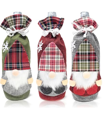 2 Pezzi Borse Juta Per Bottiglia Vino Natale Con Babbo Natale - Sacchetti Regalo Con Coulisse Per Decorazione Tavola