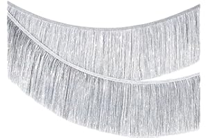 MORAINJAY 20CM Guirnalda de Flecos Metálica Plata,2 Metros Flecos Holográficos Brillantes para Decoración de Fiestas, Bodas, Cumpleaños y Telón de Fondo