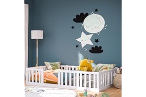 Bellabino Tapi Bett 120x200 cm, Kinderbett mit Rausfallschutz, inklusive Lattenrost, Montessori Bodenbett für Jungen und Mädchen aus Kiefer Massivholz, weiß lackiert, Bed