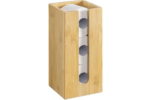 Navaris Bambusowy uchwyt na papier toaletowy – 15 x 15 x 33 cm, wolnostojący, kompaktowy uchwyt bambusowy do łazienki, toalety dla gości, bez wiercenia