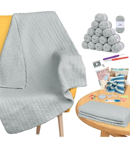 Kit Crochet Pour Châle - Avec Tutoriels Vidéo - Fil, Crochets, Accessoires Inclus - Pour Débutants Et Adultes