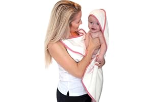 Cuddledry Hands Free Baby Bath Towel | Luxuriously Soft Bamboo & Cotton Hooded Baby Towel | Apron Towel for Safe Babies Bathtime | Perfect Newborn Gift | Pink Edging