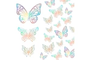 LDYLLICSTYLE Papillon,Papillon Decoration,Deco Chambre Fille,Stickers Porte,Décoration Chambre,Sticker Mural,Stickers Papillon,Autocollant Papillon,3d Muraux Papillons Papiers Décoration,Argent Illuminé 24 Pièces