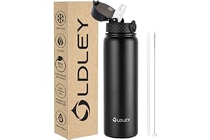 OLDLEY Borraccia in Acciaio Inossidabile con Cannuccia 1L Isolamento Sottovuoto Grande Borraccia in Metallo Bottiglie d'Acqua Tenuta Stagna Mantiene Le Bevande Calde Fredde per Bici Campeggio Sport Palestra