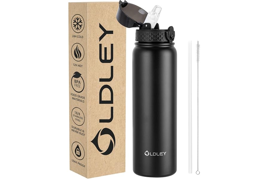 Stainless Steel Water Bottle with Straw 1L Vacuum Insulation Large Metal Water Bottles Leakproof Keeps Hot Drinks Cold for Bike Camping Sports Gym