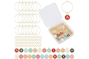 SUNNYCLUE 1 Scatola 26 Set Identificatori di Bevande Pennarelli per Bicchiere di Vino Ciondoli con Targhetta Inclusa Lettera Dell'Alfabeto Ciondoli Smaltati in Lega Anelli con Ciondoli in Ottone