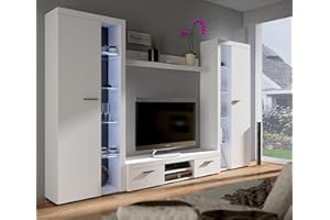 ‎KUECHEN-PREISBOMBE Kuechen-preisbombe TOP Wohnwand Rumba XL Anbauwand Wohnkombi Wohnzimmer Weiss matt