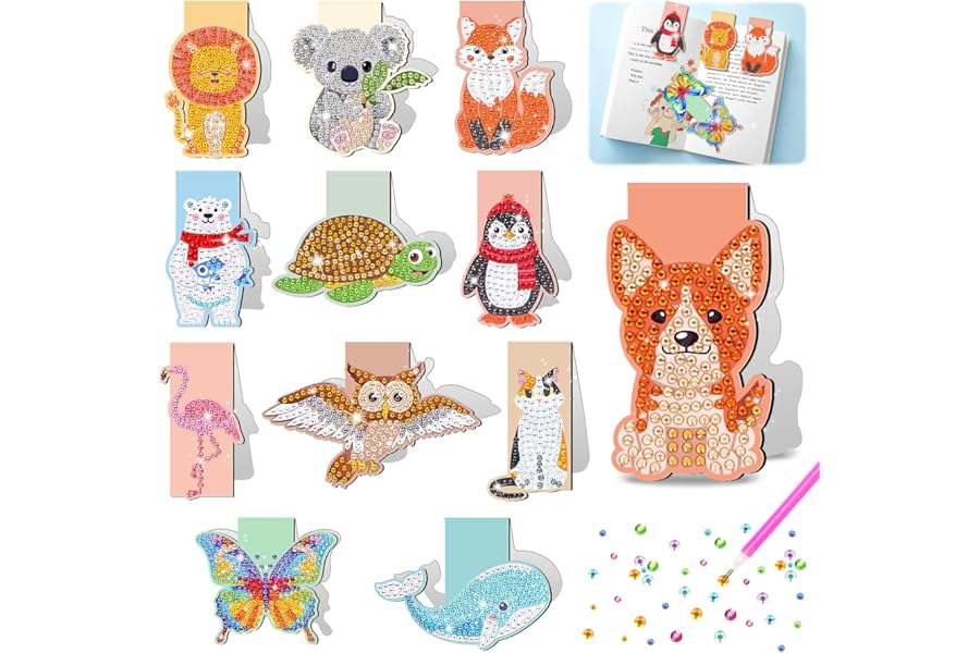 Molleyzi Gifts for 5 6 7 8 9 10 Year Old Girls, Arts and Crafts for Kids Age 6-12, DIY Diamond Art Animal Magnetic Bookmark for Kids, Creative Craft Kits for Boys Girls Birthday Presents Toys