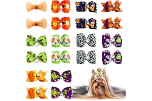 BIPY Lot de 20 nœuds pour cheveux d'Halloween avec bandes en caoutchouc pour petit chien, chat, chiot - 10 paires de bandeaux Topknot assortis - Couleurs aléatoires