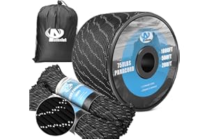 AYSTKNIET 750lb Reflective Paracord Rope 11 Strand 4mm, 31M / 62M / 152M Black/Blue/Grey/Purple/Orange, Parachute Cord with Reel, Strong Rope for Outdoor Survival Lanyard Bracelet Handle Wrap Keychain